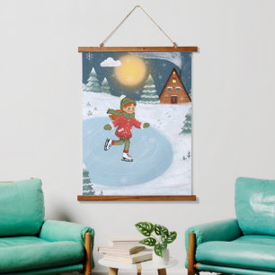 Wood Topped Wall Tapestry "Joyful skater" 