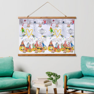 Wood Topped Wall Tapestry Merry Christmas Birthday