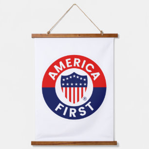 Wood Topped Wall Tapestry With America First