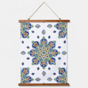 Wood Topped Wall Tapestry With Medallion Design