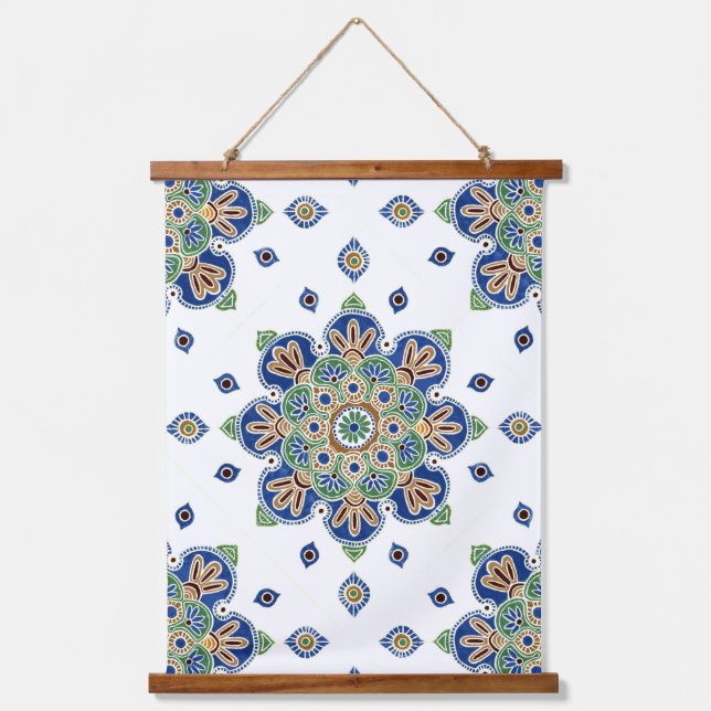 Wood Topped Wall Tapestry With Medallion Design (Front)