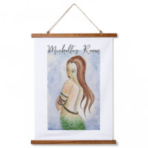 Wood Topped Watercolor Mermaid Wall Tapestry