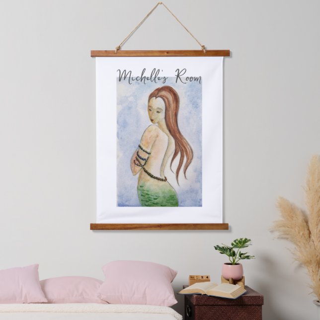 Wood Topped Watercolor Mermaid Wall Tapestry (Bedroom)