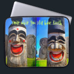 Wood Totum Smile While You Still Have Teeth Quote Laptop Sleeve<br><div class="desc">Who can resist laughing faces like these? Remember to “smile while you still have teeth” as you use this quirky, colourful carved, wooden character neoprene laptop sleeve. This laptop sleeve comes in three sizes: 15", 13", and 10”. Makes a great gift for someone special! You can easily personalise this neoprene...</div>