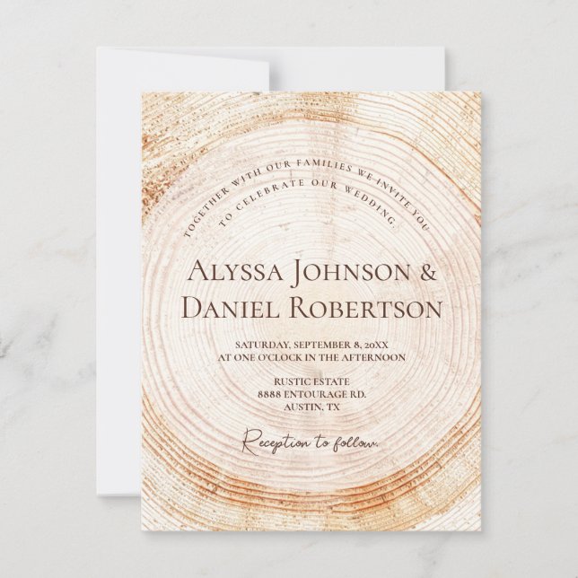 Wood Tree bark Rings Unique Rustic Wedding  Invitation (Front)