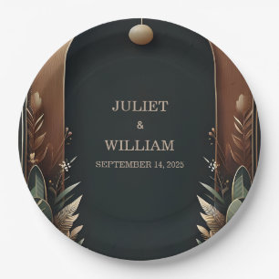 Wood Tree Forest Rustic Barn Farm Arch Wedding Paper Plate