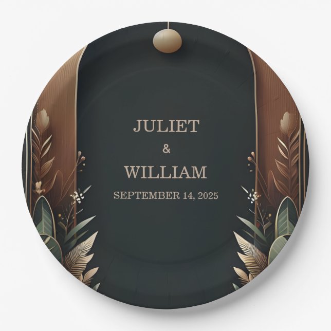 Wood Tree Forest Rustic Barn Farm Arch Wedding Paper Plate (Front)