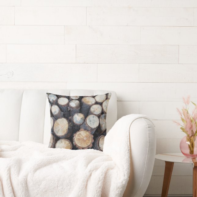 wood tree logs original nature photograph  cushion (Couch)