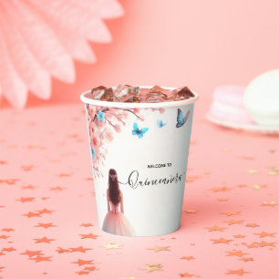 Wood Tree Pink Girly Cherry Blossom Quinceanera Paper Cups