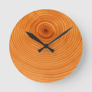 Wood tree rings round clock