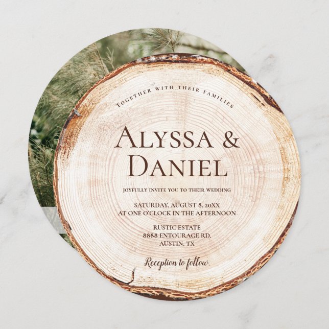 Wood Tree With Photo RSVP Unique Rustic Wedding  Invitation (Front/Back)