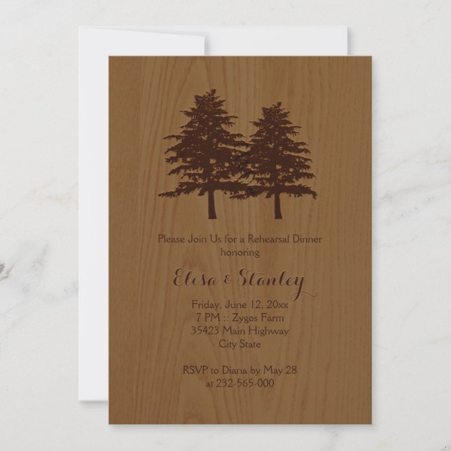 Wood & trees woodland wedding rehearsal dinner invitation (Front)