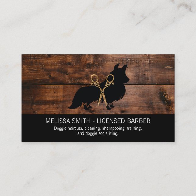Wood Trim | Animal Care Groomer | Cleaner Business Card (Front)