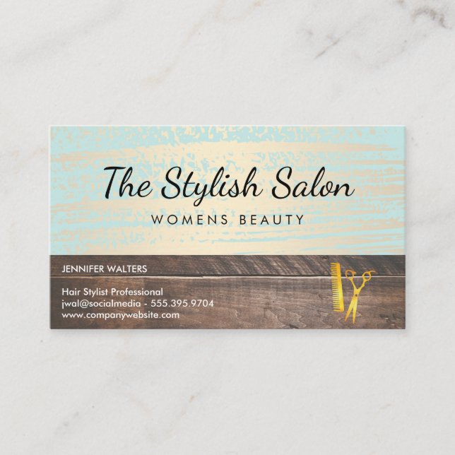 Wood Trim Gold Brushed Beauty Salon Business Card (Front)