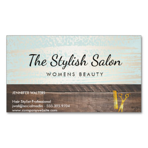 Wood Trim Gold Brushed Beauty Salon Magnetic Business Card