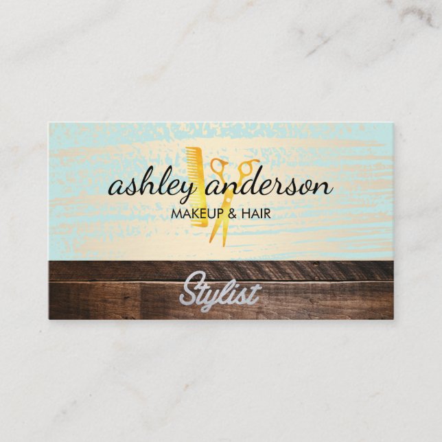 Wood Trim Gold Brushed Salon Tools Business Card (Front)