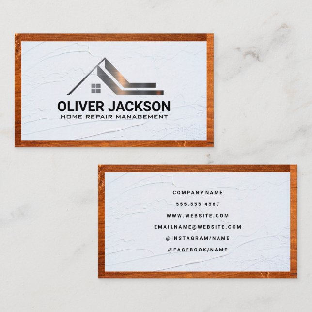 Wood Trim | Spackle | Real Estate Metal Logo Business Card (Front/Back)