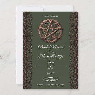 Wood Twig Pentacle Olive Green Wicca Bridal Shower Invitation