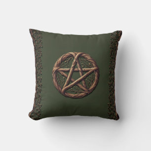 Wood Twig Pentacle Olive Green Wiccan  Cushion