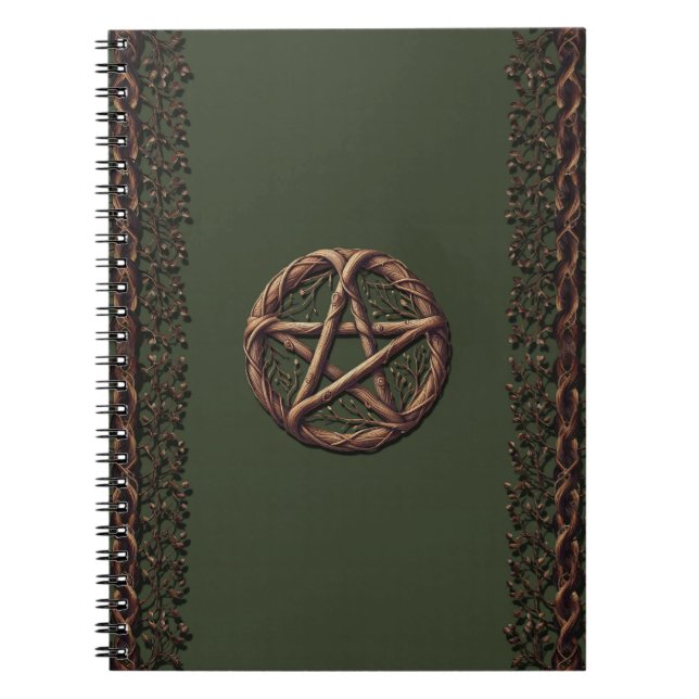 Wood Twig Pentacle Olive Green Wiccan  Notebook (Front)