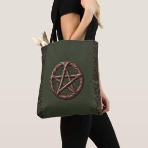 Wood Twig Pentacle Olive Green Wiccan  Tote Bag