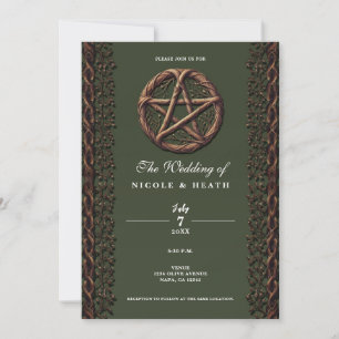 Wood Twig Pentacle Olive Green Wiccan Wedding Invitation
