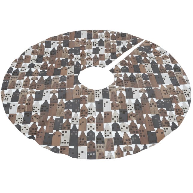 Wood village Christmas tree skirt (Angled)