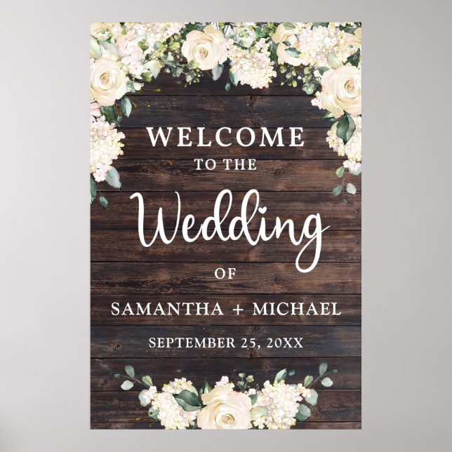 Wood vintage rustic wedding welcome sign boho (Front)