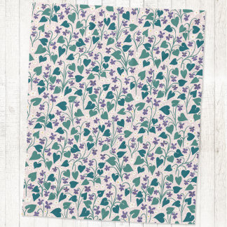 Wood Violet Anemone Flower Botanical Block Print Fleece Blanket