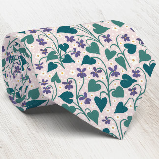 Wood Violet Anemone Flower Botanical Block Print Tie