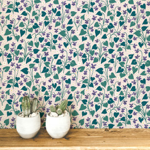 Wood Violet Anemone Flower Botanical Block Print Wallpaper
