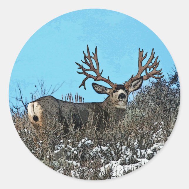 Wood wall monster buck classic round sticker (Front)