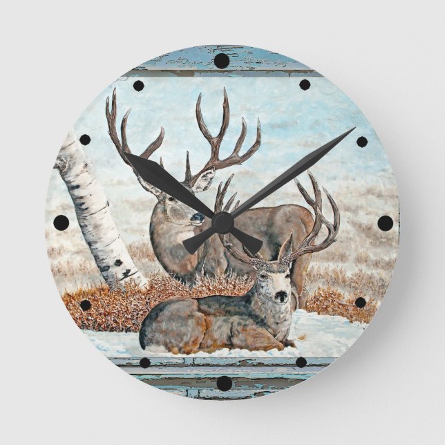 Wood wall painted bucks round clock (Front)