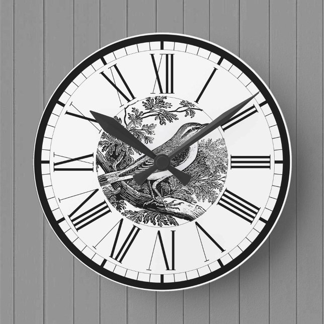 Wood Warbler British Bird Illustration Round Clock (Creator Uploaded)
