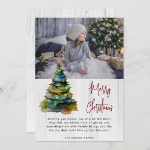 Wood Watercolor Christmas Tree Artistic Photo Holiday Card