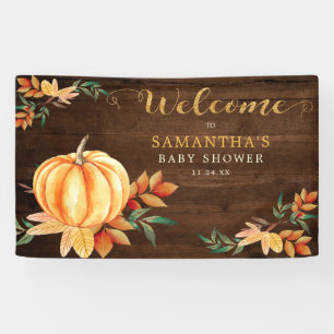 Wood Watercolor Pumpkin Baby Shower Fall Welcome Banner