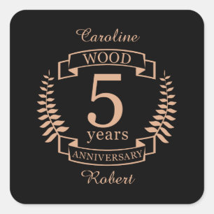 Wood wedding anniversary 5 years square sticker