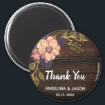 Wood Wedding Thank You Favour Magnet<br><div class="desc">Rustic,  elegant wood wedding thank you favour magnet with watercolor pink flowers.</div>