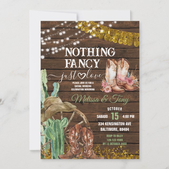 Wood Western Nothing Fancy Just Love Wedding  Invitation (Front)