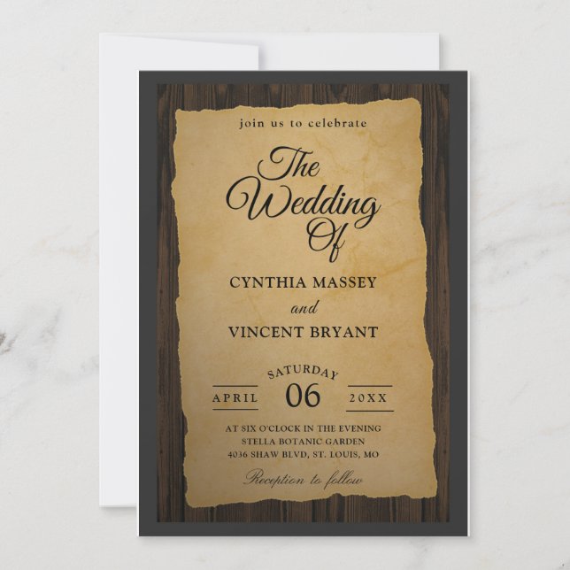 wood western wedding invitations (Front)