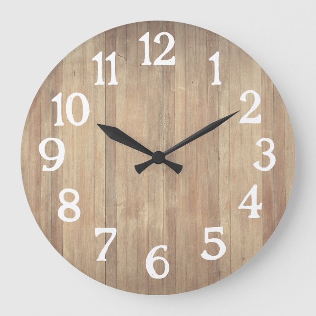 Wood White Numbers Wooden Plain Simple Decor Large Clock (Front)
