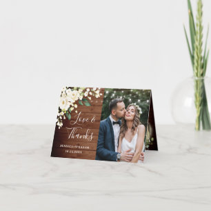 Wood & White Roses Floral Lantern Photo Thank You  Card