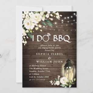 Wood & White Roses & Lantern Engagement Party Invitation