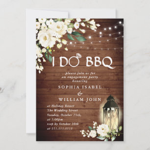 Wood & White Roses & Lantern Engagement Party Invitation