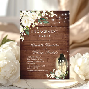 Wood White Roses & Lantern ENGAGEMENT PARTY Invitation
