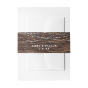 Wood & White String Lights Invitation Belly Band