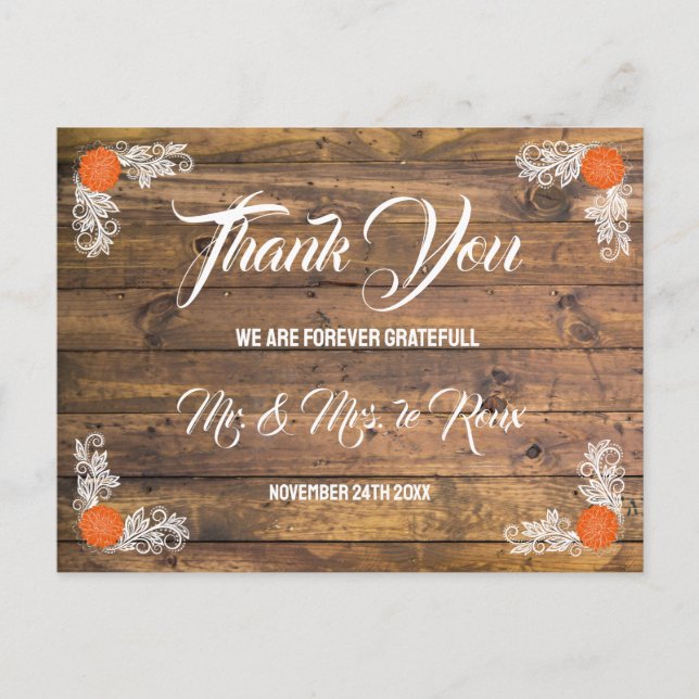 Wood & Wildflower Heart Wedding  Postcard (Front)