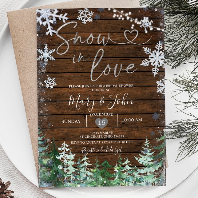 Wood Winter Snow in Love Snowflake Bridal Shower Invitation (Creator Uploaded)