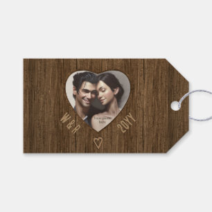 Wood with Initials Carved and Custom Heart Photo Gift Tags