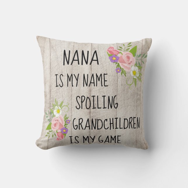 Wood with Pink Purple Floral Nana/Grandmother Cushion (Front)